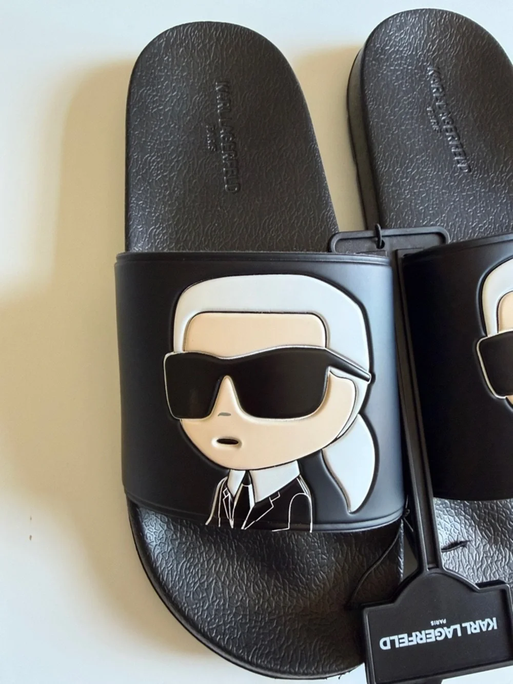 Karl Lagerfeld Black Slides with Karl Character Graphic